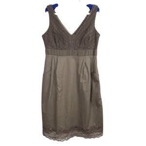 ANTHROPOLOGIE MOULINETTE SOEURS Size 10 Brown Gertie Lace Dress V Neck Pockets
